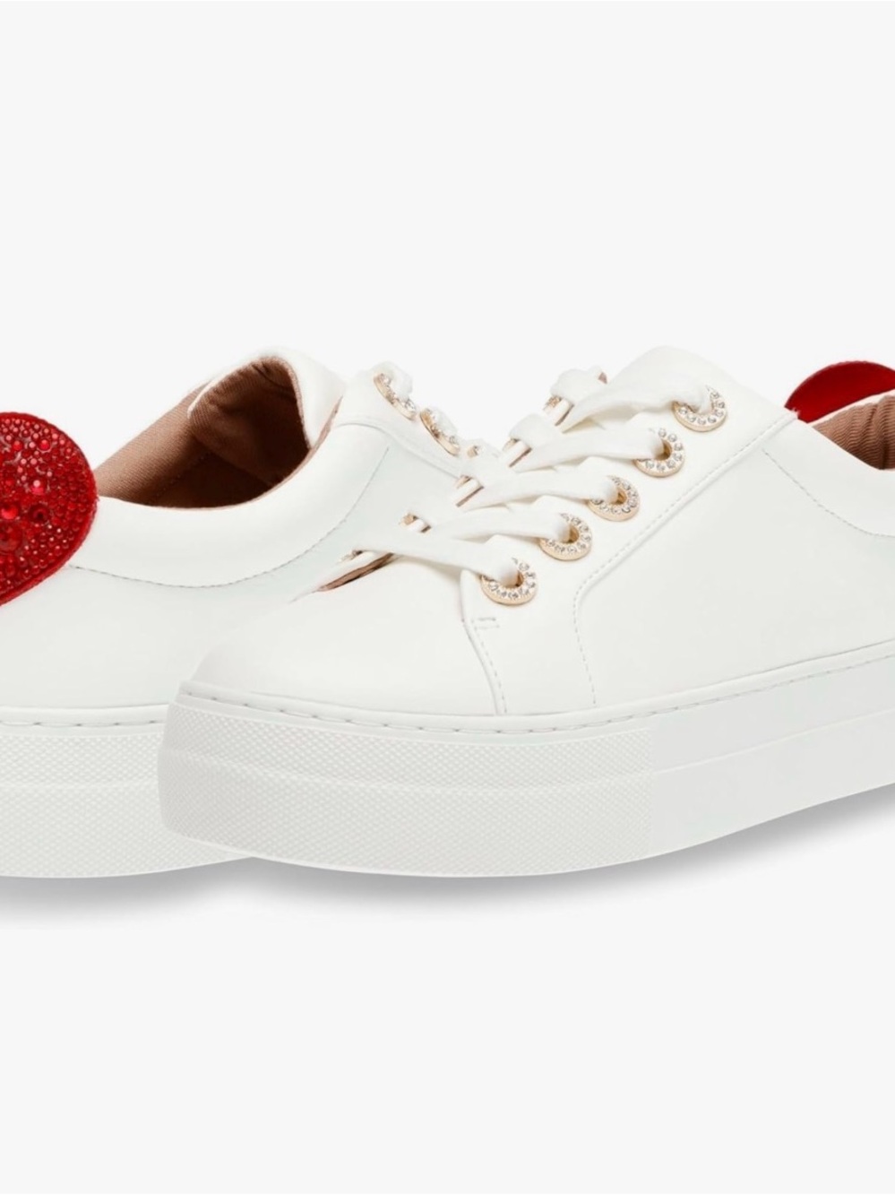 Betsey Johnson White Sneakers with Red Heart Accent